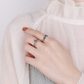 wholesale S925 Sterling Silver Korean-style Trendy Asymmetric Ring Minimalist Double-layer Hollow Design Open Adjustable Ring-0-3