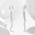 wholesale 925 Sterling Silver Snake-Shaped Stud Earrings with Zirconia and Fringe, Fashionable Sweet and Edgy Animal Rattle Snake Design-0-2