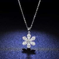 925 Silver Pendant with 1-Carat Moissanite Women's Camellia Necklace-50-point zircon (with necklace)  925 silver
