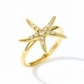 wholesale 10K Gold Plated 925 Silver Summer New Starfish White Zircon Ring Women Japanese Marine Resort Style Star Ring-0-4