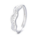 wholesale S925 Sterling Silver Minimalist Geometric Open-Ended Ring with 3D Wave and Heart Design, Ins Style-0-6