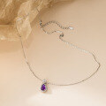 wholesale S925 Silver Fresh and Sweet Ins Style Niche Designed Diamond-Inlaid Amethyst Gourd Necklace Y02151-0-3