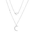 wholesale S925 Sterling Silver Micro-Paved Zircon Moon and Five-Pointed Star Necklace, Star Fashion Light Luxury Elegant Niche Double-Layer Choker-0-4