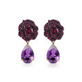 wholesale 925 Silver Rose Flower Earrings with Natural Amethyst, Light Luxury Style, TikTok Earrings, New Arrival Rose Tears Earrings-0-4
