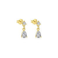 wholesale S925 Sterling Silver Marquise Zirconia Drop Dangle Earrings With Crystal Accents And Tassel-E4823-Gold/Pair of teardrop-shaped 925 silver