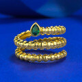 wholesale S925 Silver Gold Plated 3*4mm Simulated Emerald Snake-shaped Zircon Women's Brushed Ring-0-5