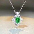wholesale S925 Sterling Silver Women's Emerald Necklace with Paraiba Green Pendant, Banquet European and American Style High Carbon Diamond Necklace Collarbone Chain-0-2