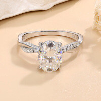 wholesale S925 Sterling Silver 2CT Oval-Cut Moissanite Ring with Vine Shank Design for Women Engagement-Ring USA 6