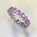 wholesale S925 Silver New Love Heart Pave Diamond Pink Diamond Heart Ring for Women, Fashionable and Versatile European Style-0-1