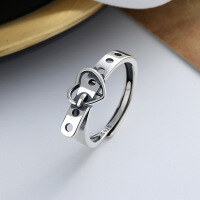 wholesale S925 Sterling Silver Sweet and Edgy Heart Belt Buckle Ring, Ins Style, Individualistic Korean and Japanese Minimalist Niche Light Luxury Index Finger Ring for Women-254J/1.8g Adjustable opening