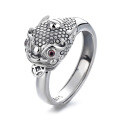 wholesale S925 sterling silver retro Chinese style Pi Xiu coin auspicious open ring trendy index finger ring-0-4