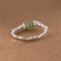 wholesale S925 Sterling Silver Minimalist Hetian Jade Broken Silver Bamboo Joint Ring, Fresh and Elegant Index Finger Ring R01690-0-3