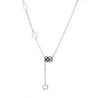 wholesale S925 Sterling Silver Black Enamel Checkerboard Pattern Slim Waist Tassel Necklace Korean Version Trendy Light Luxury Internet-Famous Necklace-360FL/approx. 10.9g 925 silver