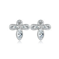 wholesale 925 Sterling Silver Fashion Bee Shape Four-Leaf Clover Butterfly Ear Studs for Women, Small and Trendy INS Style-Platinum 925 silver