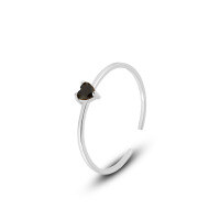 wholesale S925 Sterling Silver Women's Versatile Simple Small Love Heart Colored Zircon Ring, Adjustable Open Band-K1430-Black Zirconium White Gold Opening adjustable