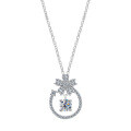 Sterling Silver Small Design Four-Leaf Clover Moissanite Pendant Necklace-0-3