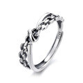 wholesale S925 Sterling Silver Geometric Irregular Design Twist Knot Interlocking Chain Open Ring Unisex-0-6