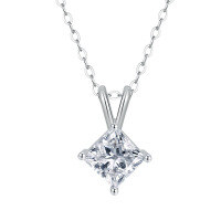 wholesale S925 Sterling Silver Cross-Border Princess Cut Moissanite Pendant Minimalist Fashion V-Shaped Rhombus Necklace Square Collarbone Chain-5.5*5.5 (1 carat white moissanite) pendant>925 silver