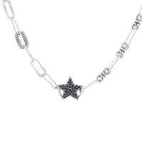 wholesale S925 Sterling Silver Creative Spliced Chain with Black Zircon Star Pendant French Internet-Famous Style Versatile Necklace for Women-274FL/approx. 11.6g 925 silver