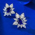 wholesale S925 Sterling Silver 2ct Blue Sapphire and Ruby Oval Stud Earrings Classic Light Luxury Versatile Cross-Border-0-1