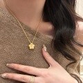 wholesale 925 Sterling Silver Textured Small Gold Flower Necklace Oriental Aesthetics New Chinese Style Minimalist Exquisite High-End Floral Collarbone Chain-0-1