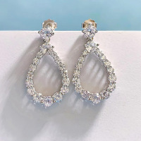 wholesale Metal material first: ZHUO ZHI FAN Jewelry New European and American Luxurious Pear-shaped Teardrop Earrings Ear Studs for Women, Fashionable Versatile-E008 White Diamond >925 Silver