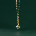wholesale S925 sterling silver diamond-encrusted four-petal flower necklace, minimalist and delicate four-leaf clover collarbone chain D9427-0-4