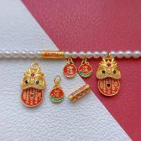 wholesale Metal material: 925 ancient method silver gold-plated accessories Enamel Chinese zodiac year Tai Sui peace charm spacer bead barrel bead mountain ghost flower coin pendant DIY-Burn a blue snake