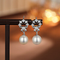 wholesale 925 Sterling Silver Stylish Tassel Pearl Earrings for Summer, High-End Elegance with Zircon Flower Bowknot Earrings for Women-Shell Pearl Earrings-with Plastic Earplugs>925 Silver