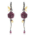 wholesale S925 Silver Secret Garden Designer Earrings Natural Style Rose Design with Genuine Colored Gemstones, Exquisite-0-4