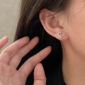 wholesale Metal Material: S999 Silver Hollow Heart Stud Earrings for Women, Minimalist Niche Student Earrings-0-1