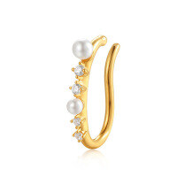 wholesale 925 Sterling Silver French Pearl Ear Cuff without Piercing for Women, New Trendy Summer Zircon Ear Clip Earrings-XB569 copper plated with gold (one piece)