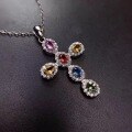 wholesale S925 Silver Tide Small White Imitation Natural Colorful Sri Lanka Sapphire Necklace for Women Multicolor Tourmaline Collarbone Chain-0-5