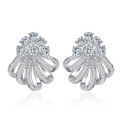 wholesale Sterling silver rhodium-plated diamond-encrusted women's 3D floral earrings, luxurious and elegant earrings-0-4