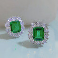 wholesale S925 Silver New European Style Simulated Emerald 9*11 Earrings with Luxurious Inlaid Elegant Studs-0-2