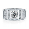 wholesale 925 Sterling Silver Euro-American D Color Moissanite 1 Carat Men's Ring Wide Band Men's Ring High-End Cross-Border Best-Seller-0-0