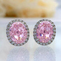 wholesale Silver jewelry new pink diamond high-carbon diamond earrings set with oval 8*10 stunning in women's earrings-0-9