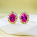 wholesale [Precious Metal] 925 Silver Gold Plated One Carat Oval Pink Sapphire Earrings, Simple and Versatile for Live Streams and Xiaohongshu-0-0