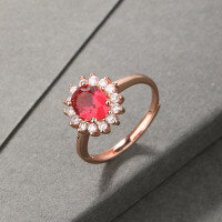 wholesale S925 Sterling Silver Women's Korean Style Elegant Synthetic Ruby Zircon Ring Adjustable Open Band Christmas Gift-Rose gold ring Adjustable opening