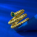 wholesale S925 Silver Gold Plated 3*4mm Simulated Emerald Snake-shaped Zircon Women's Brushed Ring-0-2