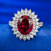 wholesale S925 Silver Europe and America Cross-Border Ruby Red Simulated Diamond 8*10 Oval Ring Cluster Floral Wedding Band-R728 Red Diamond No. 6