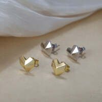 wholesale 14K gold-plated 925 sterling silver geometric heart stud earrings, sweet and edgy Korean-style accessories-925 sterling silver electroplated 14K gold 9.5*9.5mm 1.48g>925 silver