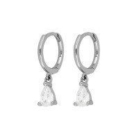 wholesale S925 Sterling Silver Geometric Waterdrop Crystal Ear Climber Earrings, Minimalist Style-Platinum-White Diamond