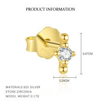 wholesale S925 Sterling Silver Light Luxury Zircon-inlaid Four-pointed Star European And American Earrings For Women, Fashion Cross-border Versatile French Hollow-out Minimalist Ear Accessories-E5194-Gold/Single 925 Silver