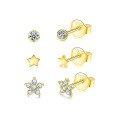 wholesale S925 Sterling Silver Round Star Stud Earrings Set of 3, Inlaid with Diamonds,Ins。-0-5