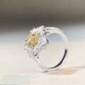 wholesale (S925 Sterling Silver) Yellow Diamond Ring for Women, Four-Prong Setting, Full Diamond Halo, Ice-Cut High-Carbon Diamond Zircon Ring-0-1