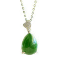 wholesale 925 Sterling Silver Vintage Teardrop Pendant Necklace for Women with Certificate, Wholesale Collarbone Chain Inlaid with Hetian Jasper-0-4