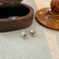 wholesale Sterling Silver S999 Inlaid Rhombus Stud Earrings for Women, Simple and Elegant, Fashionable and Versatile Earrings with a High-End Korean Style-0-5