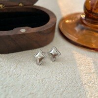 wholesale Sterling Silver S999 Inlaid Rhombus Stud Earrings for Women, Simple and Elegant, Fashionable and Versatile Earrings with a High-End Korean Style-Sterling silver