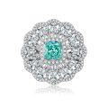 wholesale S925 Sterling Silver Cross-Border Hot-Selling Banquet Style Paraiba Green Floral Full Diamond Ring for Women, European and American Wholesale-0-4
